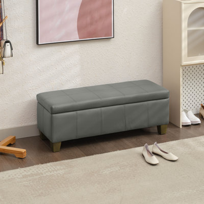 Demingo 41" Wide Rectangle Upholstered Faux Leather  Storage Ottoman