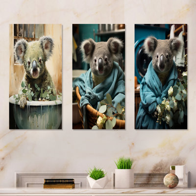 Koalas Laundry Time - Laundry Canvas Wall Art Set Of 3