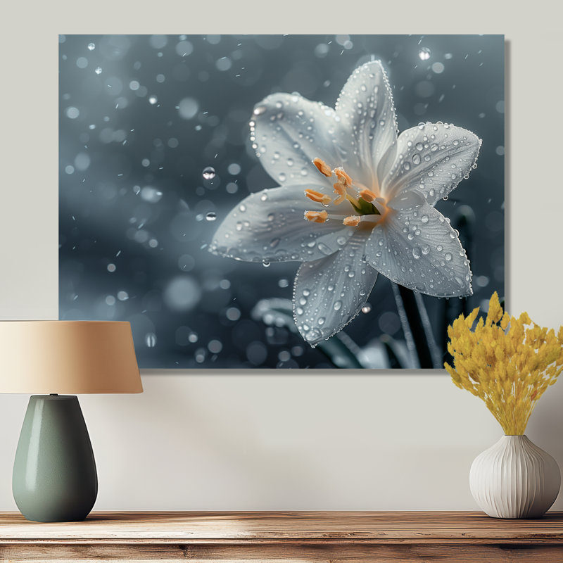 Fleurs blanches enneigées dans la brise hivernale - Décoration murale Snowdrops, H 16 po x l 32 po x P 1 po, Métal métal