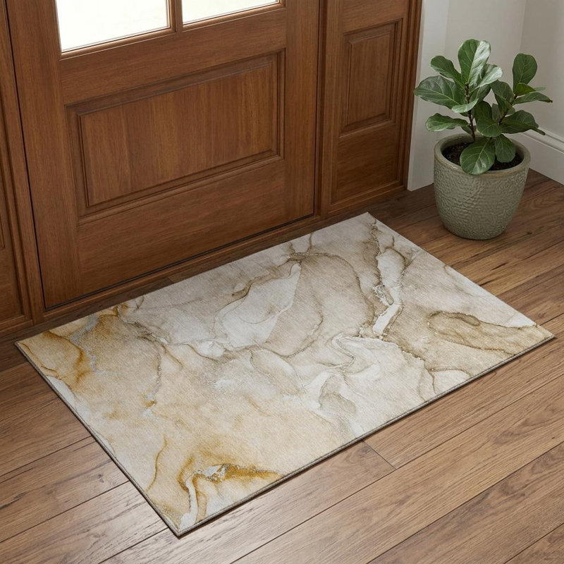 3' X 5' Brown And Ivory Abstract Washable Area Rug With UV Protection
