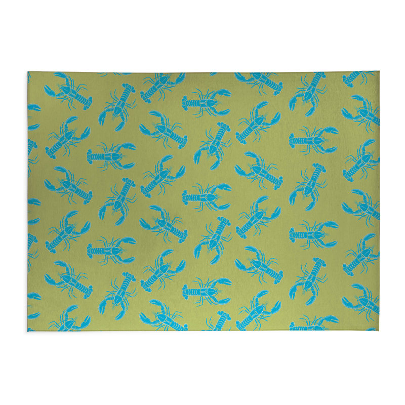 Lobster Thin Lightweight Kitchen Mat, Rectangle 3' x 5', Lime