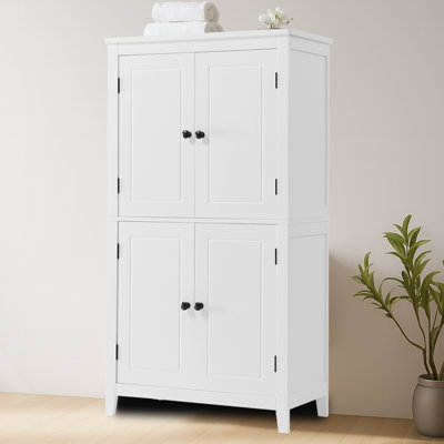 Modern Freestanding Storage Cabinet tall bathroom storage cabinet with 4 Doors, Adjustable Shelves and Grooved Detail for Bathroom or Kitchen