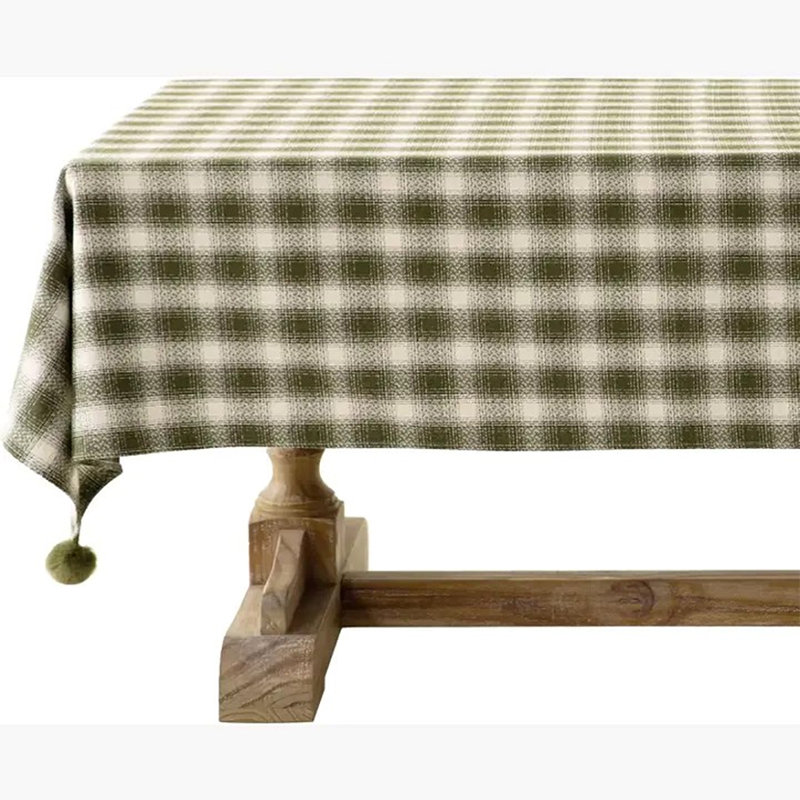 Nappe 100% coton tissé brun avec pompons l 56 po x L 96 po, L 72 po x l 56 po, Vert