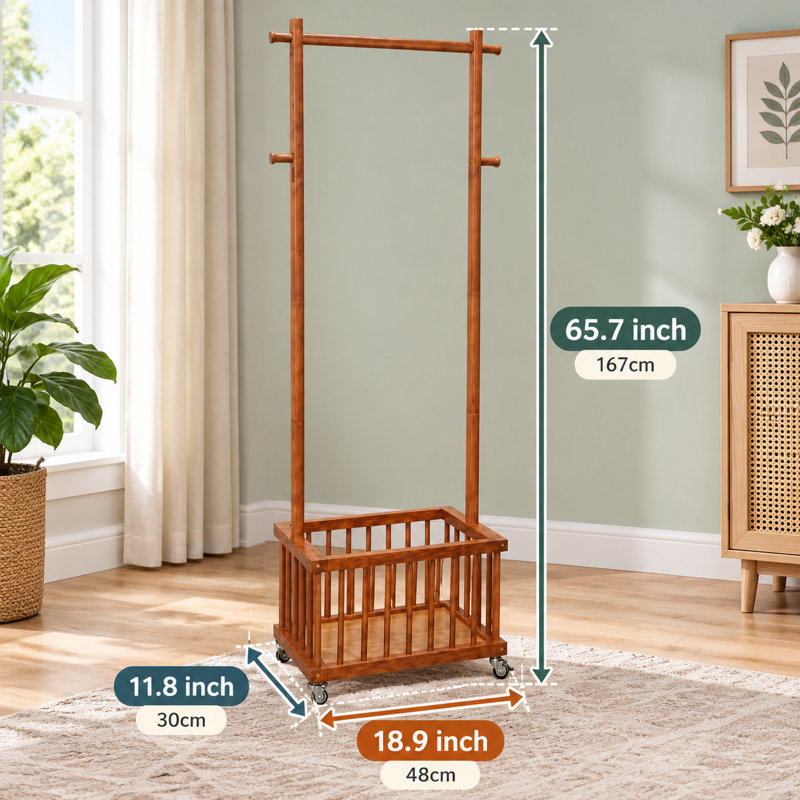 Solid Wood Freestanding 4 - Hook, Light Brown