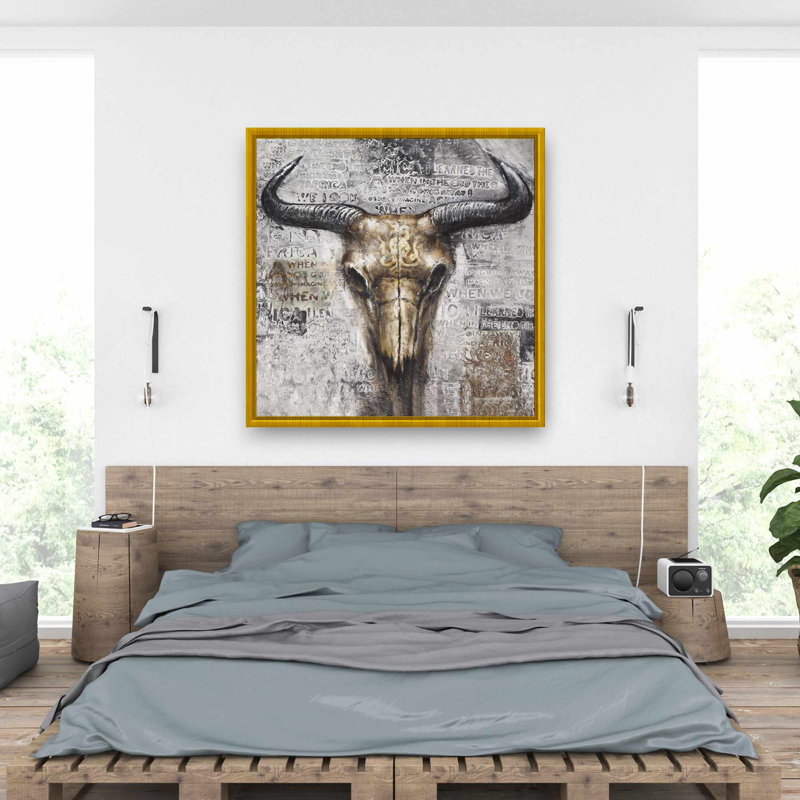 Bull Skull with Typography - Brown Framed Canvas Bedroom