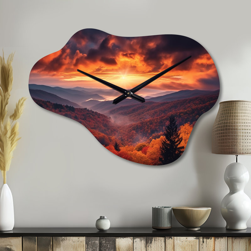 Horloge murale asymétrique en métal Tennessee Great Smoky Mountains Sunset I - Tennessee, Grand
