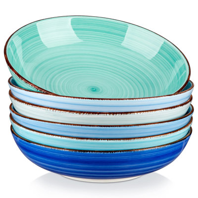 6 Pack 38oz Large Capacity Blue Ceramic Pasta Bowls Microwave Dishwasher Safe