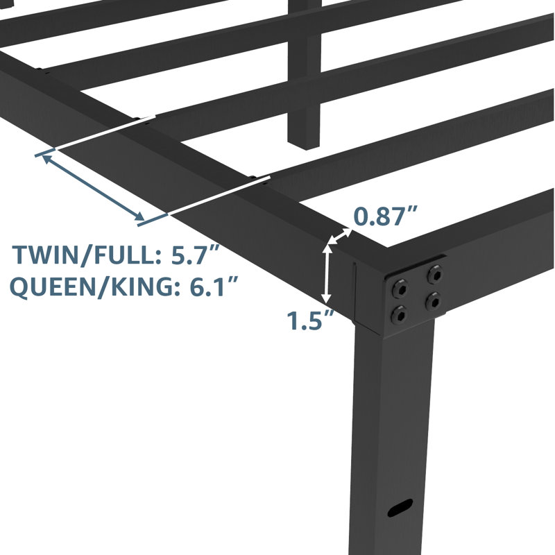 14'' Metal Bedframe No Box Spring Needed Eassy Assemble Platform Bed, Full