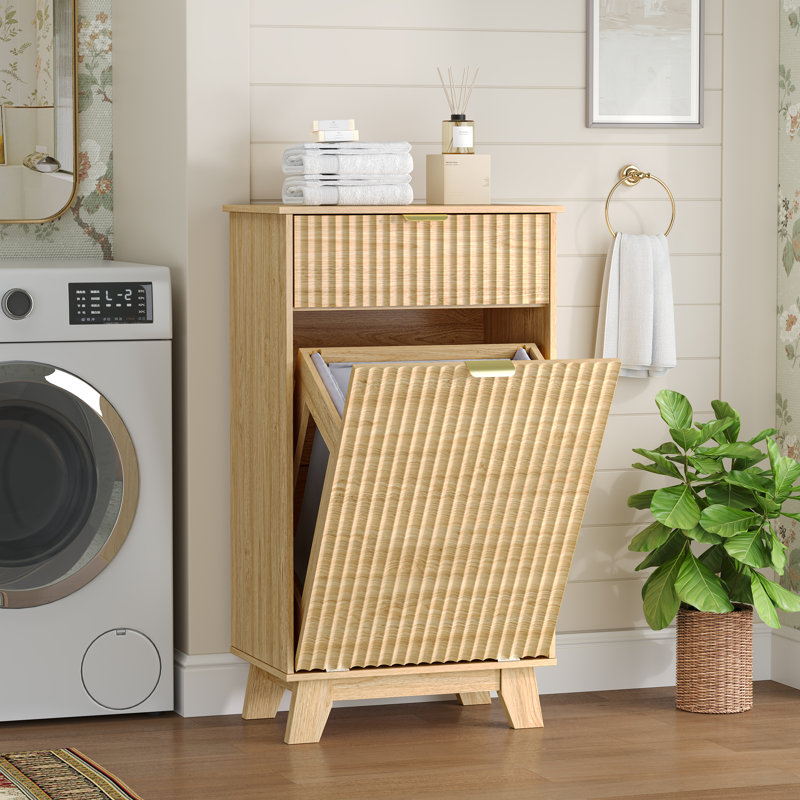 Wave Design 2-Drawer Tilt Out Trash Cabinet, MDF Freestanding Kitchen Trash Can with Storage (Can Not Included), Beige
