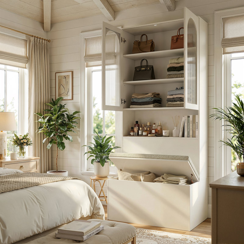 Multi-Functional Display Cabinet With Storage Bench