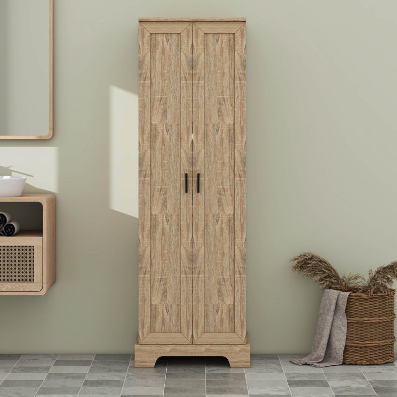 Armoire de rangement avec tablette réglable, deux portes pour la salle de bain ou le bureau, Brun
