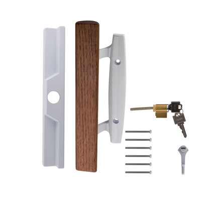 Patio Door Handle With Key Cylinder White Finish
