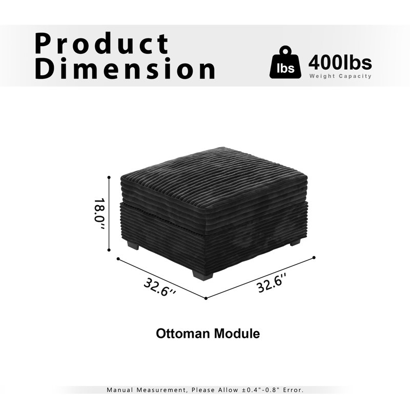  Cozza Ottoman Seat Module Accent Chair For Modular Sectional Sofa Couch, Black Faux Fur
