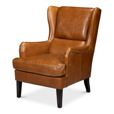Buenrostro 28" Wide Top Grain Leather Wingback Chair