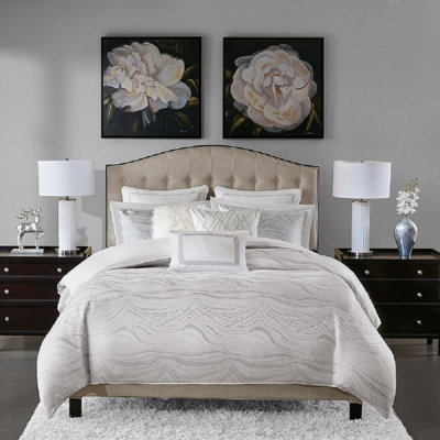 Gray/White Microfiber 8 Piece Comforter Set