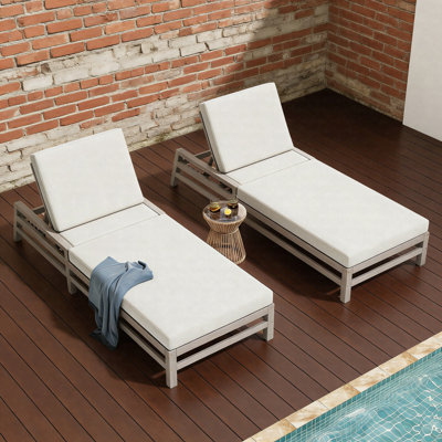 5-Position Adjustable Outdoor Chaise Lounge With Cushions – Solid Wood Patio Recliner, Weather-Resistant For Pool, Balcony & Garden, Set Of 2