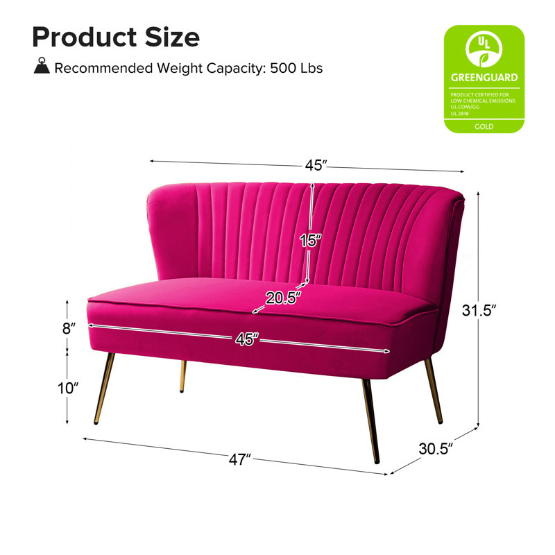 Euclid 47" Velvet 2-Seat Armless Loveseat, Fuchsia