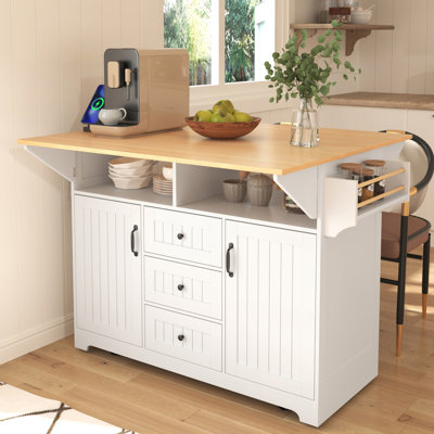 Wood Kitchen Cart With Drop Leaf And Locking Wheels