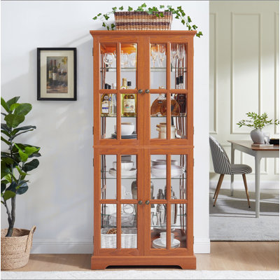 Vitrine Curio, vitrine antique avec portes en verre, tablettes réglables pour objets de collection, vitrine rétro à quatre portes pour la maison ou le bureau, vitrine antique, ampoule E26 incluse