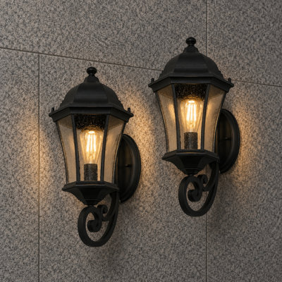 Mid-Century Mordern Outdoor Wall Sconce with Dusk to Dawn with Clear Glass Shade Waterproof (Set of 2)