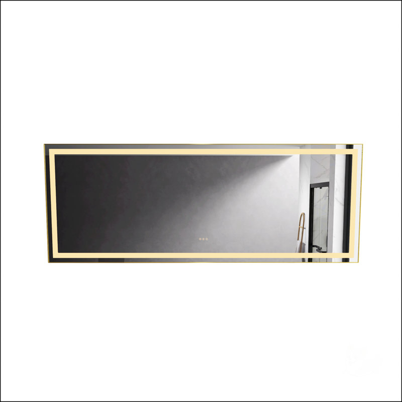 96 po X P 36 po Miroir de salle de bain simple H sans cadre à DEL en cristal poli