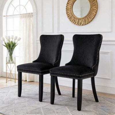 Upholstered Wing-Back Dining Chair with Backstitching Nailhead Trim and Solid Wood Legs