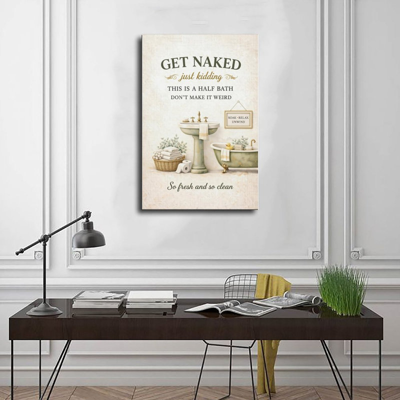 Décoration murale humoristique sur toile pour la salle de bain, style ferme vert sauge - Affiche vintage - Décoration intérieure
