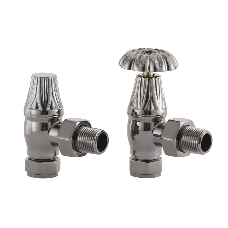 Abbotsford Heating Manual Radiator Valve with Ornate Wheel Head & Lockshield, Black