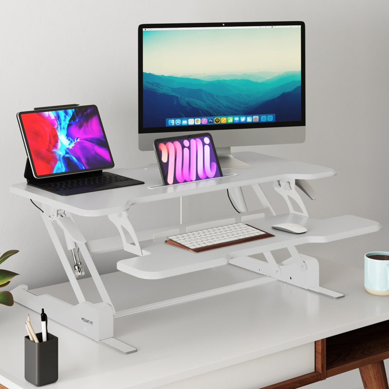 Convertisseur de bureau rectangulaire à hauteur ajustable 38 po Mount-It, Blanc