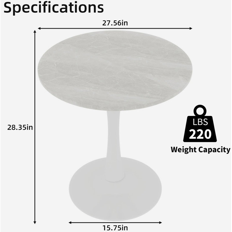 Table basse de 27,6 pouces blanche, table de salle à manger de style moderne Mid-Century