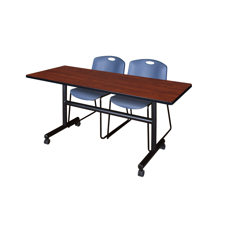 Kobe Flip-Top Training Nesting Table, 2 Zeng Stack Chairs, 29" H x 60" W x 24" D, Cherry/Blue