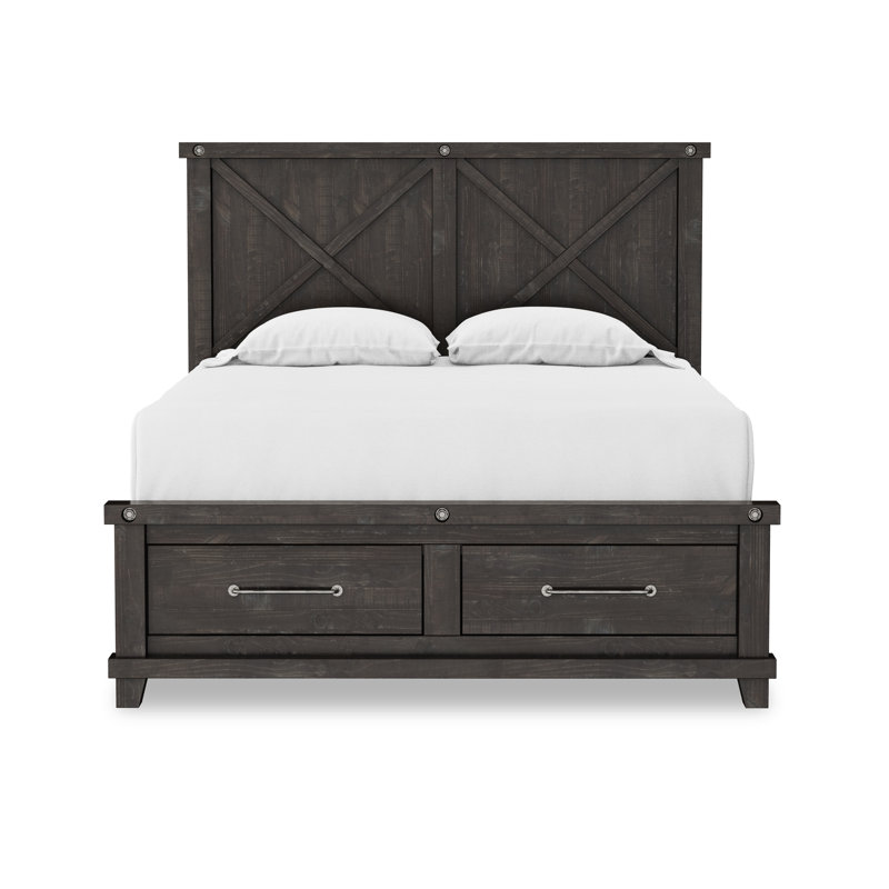 Solid Wood Panel Storage Bed, King