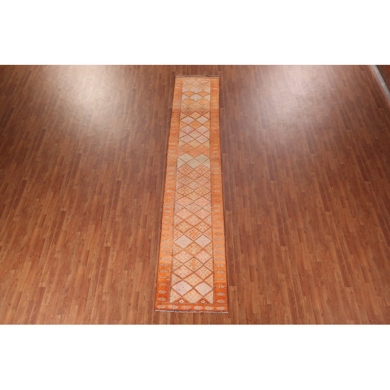 Geometric Oushak Turkish Runner Rug 3x14