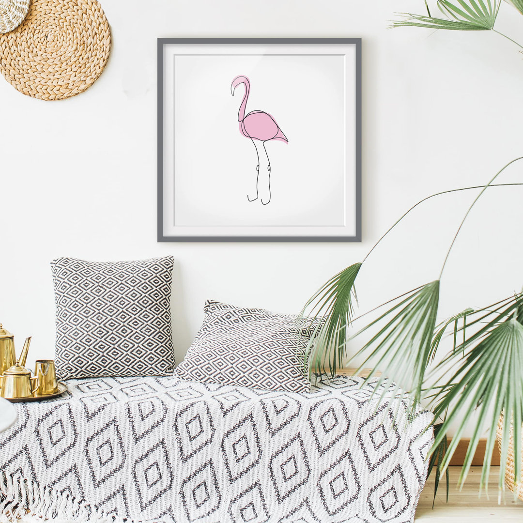 Gerahmtes Poster Flamingo Line Art