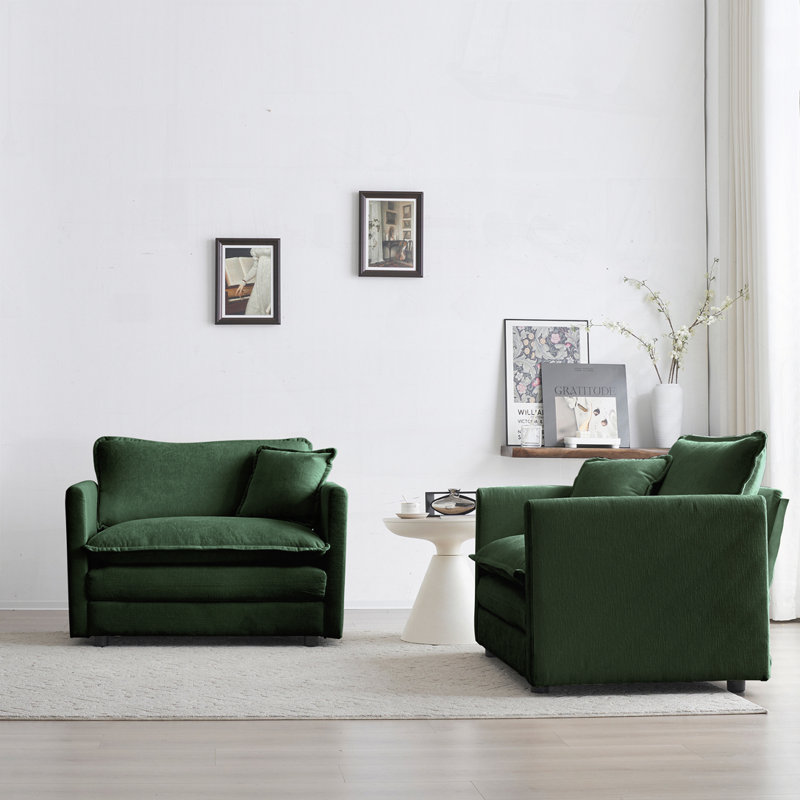 Ensemble de chaises avec accoudoirs rembourrés Chenille, Vert