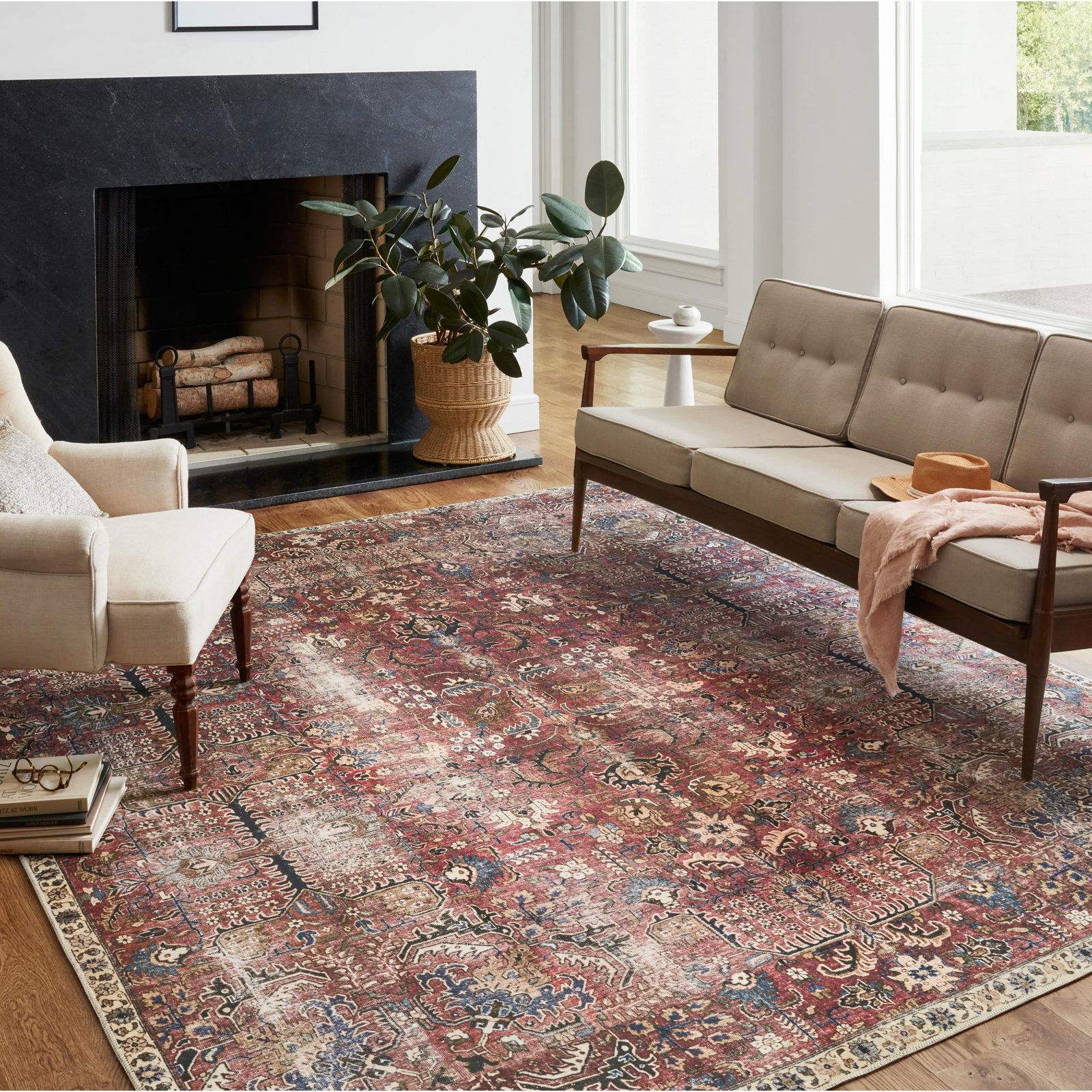 Chris Loves Julia x Loloi Jules Merlot Oriental Rug, Rectangle 7'6" x 9'6"