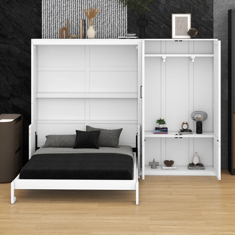 Lit escamotable mural avec garde-robe encastré Wallington, Blanc