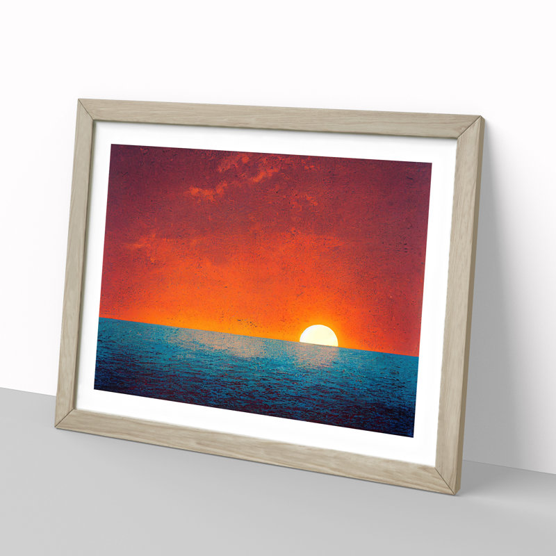 XH1022-6370X Mystical Ocean Sunset - Single Picture Frame Print, 25cm H x 34cm W x 2cm D, Oak