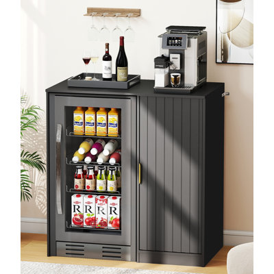 Armoire à café avec mini espace réfrigérateur et prise de courant, mini armoire réfrigérateur avec tablette réglable pour le salon