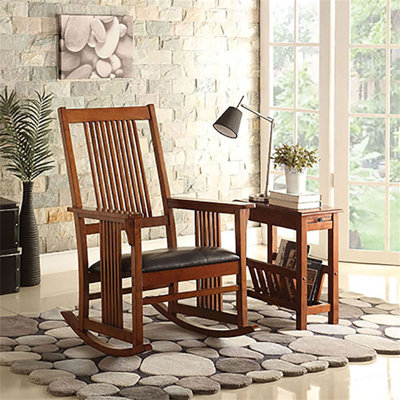 Chaise berçante tabac avec dossier à lattes
