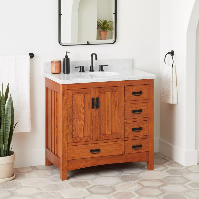 36" Maybeck Vanity - Tinted Oak With Undermount Sink, Carrara Marble, 8" Widespread