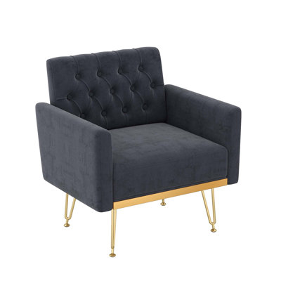 Modern Tufted Velvet Armchair with Gold Metal Legs