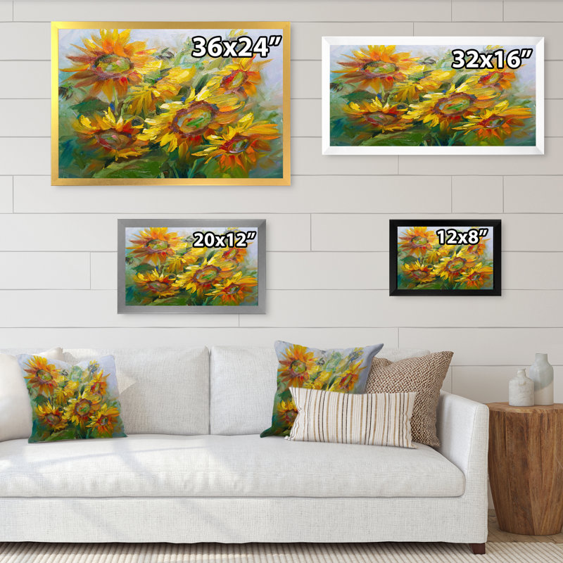 Tournesol jaune - reproduction sur toile, Cadre d'angle fermé noir, H 8 po x l 12 po x P 1 po