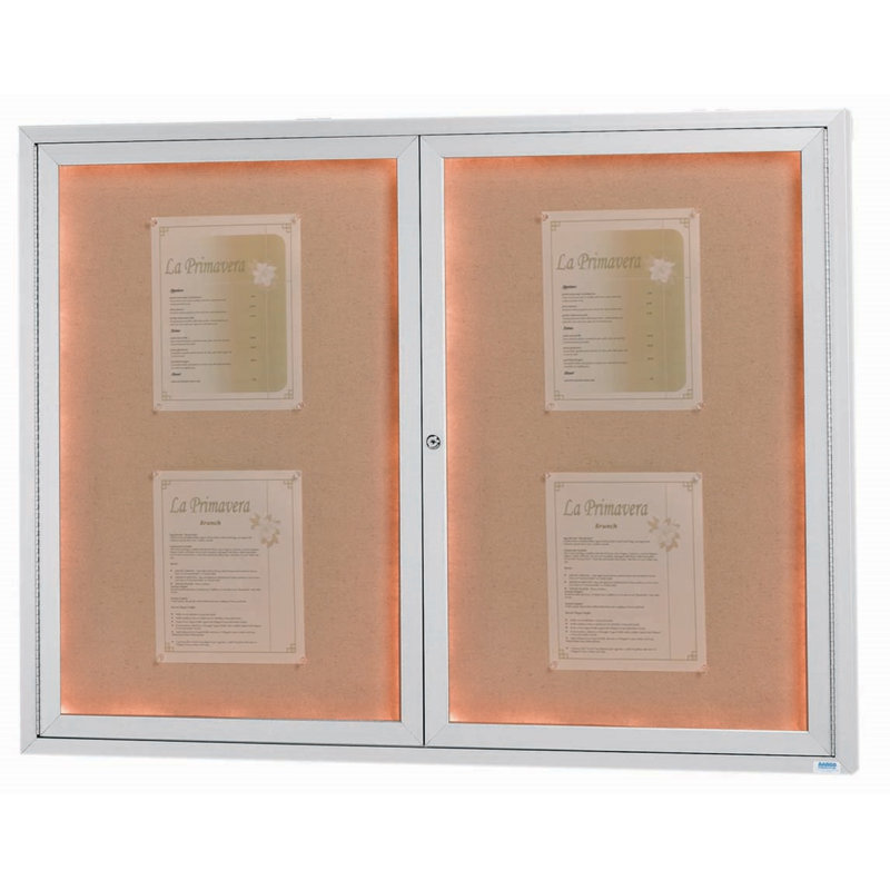 Panneau d'affichage mural fermé avec éclairage DEL, Aluminium anodisé satin transparent, Deux, H 36 po x l 48 po