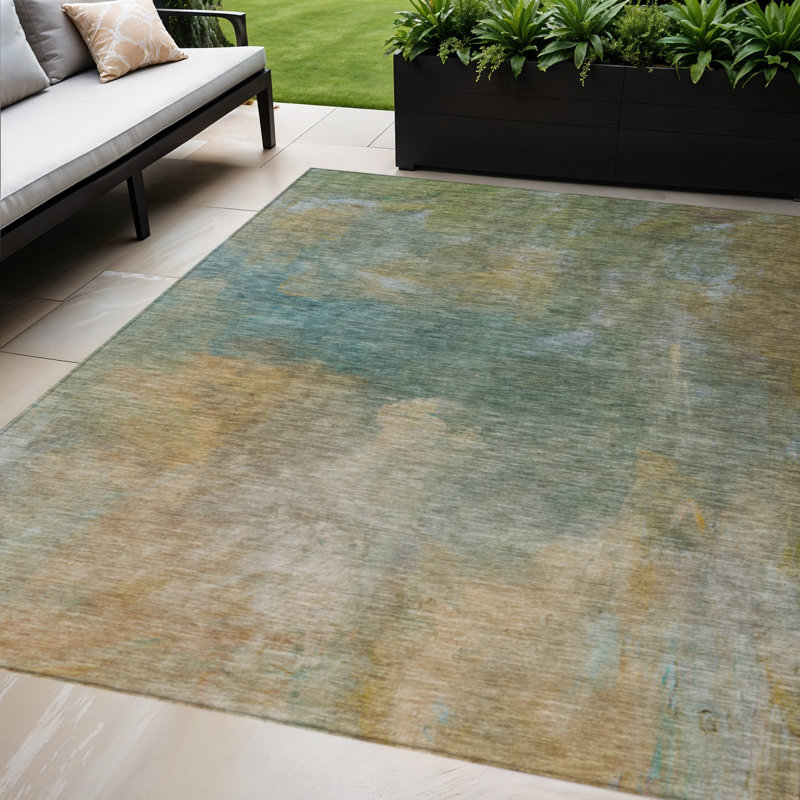 Tapis intérieur lavable abstrait vert artichaut 8 pi x 10 pi