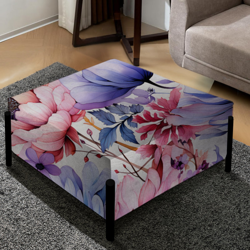 Motif floral rose et mauve aquarelle Wonderland - grand repose-pieds carré floral