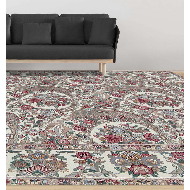 Wool Oriental Area Rug in Beige/Red, Rectangle 9' x 12'
