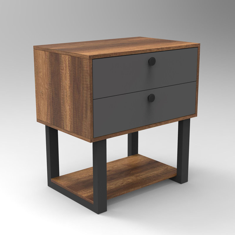 Roshaad Stylish Walnut & Anthracite Drawer Unit, 31.5 x 33.5 x 20.5 inches | 100% Melamine Coated Particle Board, Thickness: 0.7 inches | Durable Metal Legs | Ideal for Bedroom & Living Room Storage, Modern Design