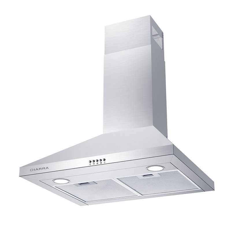 Hotte murale en acier inoxydable de 30 pouces de couleur argent avec changement à 3 vitesses, filtre et éclairage DEL