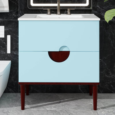 Ensemble de meuble-lavabo 30 po avec lavabo en céramique et armoire de rangement avec 2 tiroirs coulissants